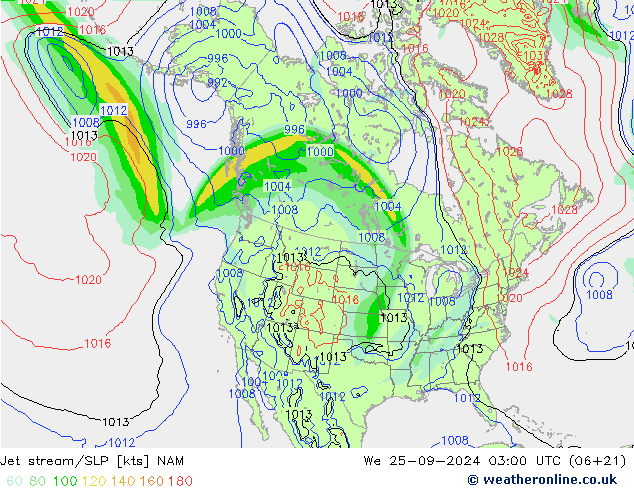 Jet stream/SLP NAM We 25.09.2024 03 UTC