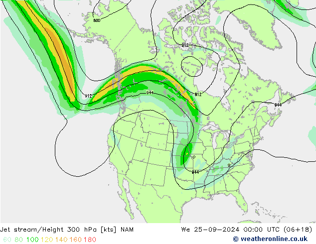 Jet stream/Height 300 hPa NAM We 25.09.2024 00 UTC