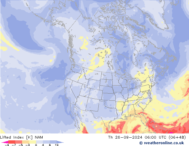 Lifted Index NAM чт 26.09.2024 06 UTC