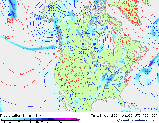 Precipitation NAM Tu 24.09.2024 09 UTC