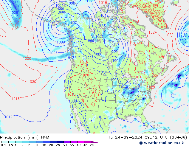 Precipitazione NAM mar 24.09.2024 12 UTC