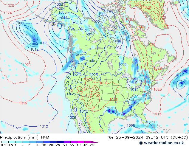 Precipitation NAM We 25.09.2024 12 UTC