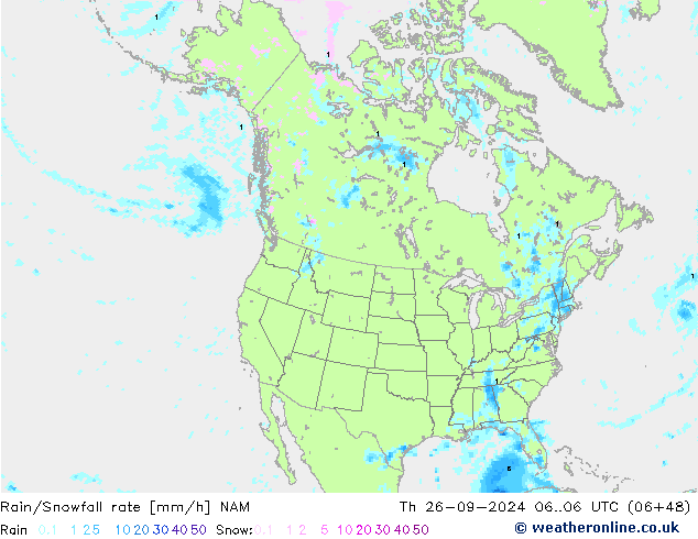 Rain/Snowfall rate NAM Th 26.09.2024 06 UTC