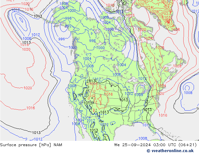 Pressione al suolo NAM mer 25.09.2024 03 UTC