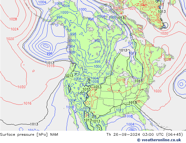 Surface pressure NAM Th 26.09.2024 03 UTC