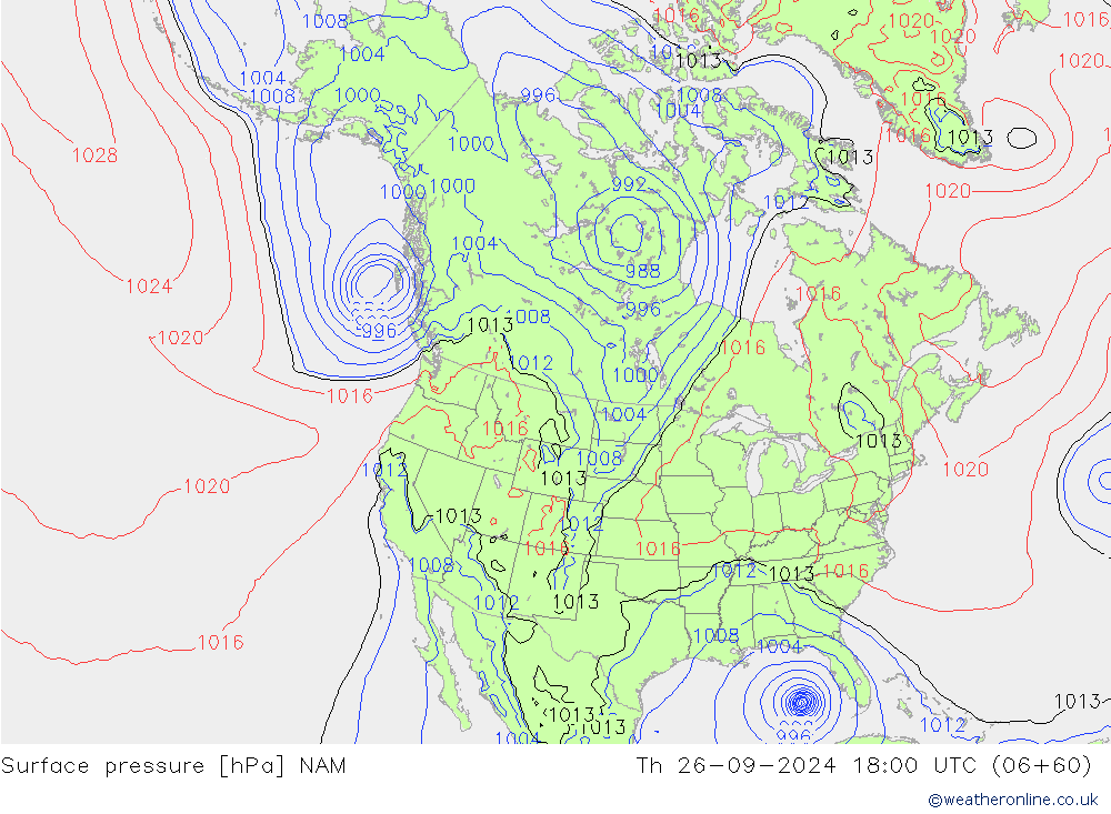 Surface pressure NAM Th 26.09.2024 18 UTC