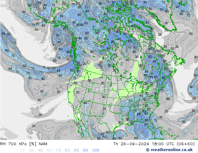 RH 700 hPa NAM Th 26.09.2024 18 UTC