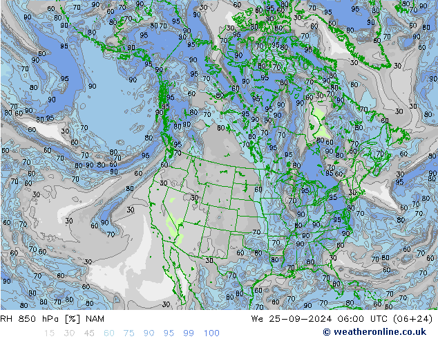 RH 850 гПа NAM ср 25.09.2024 06 UTC