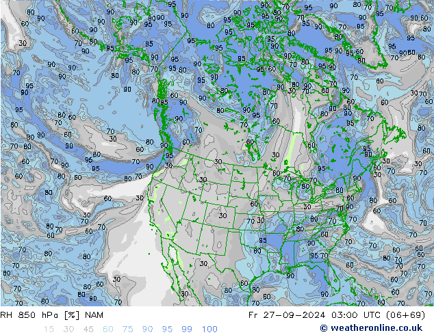 RH 850 hPa NAM Fr 27.09.2024 03 UTC