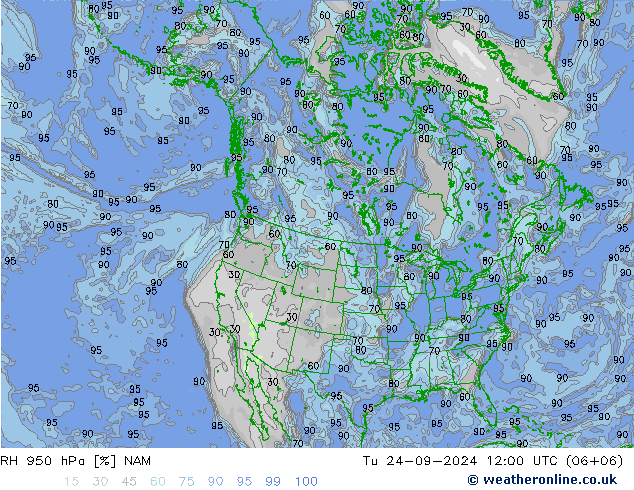 RH 950 hPa NAM Ter 24.09.2024 12 UTC