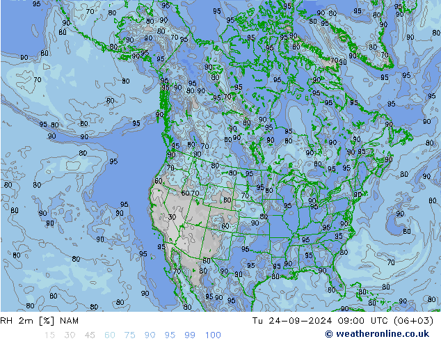 RH 2m NAM Di 24.09.2024 09 UTC