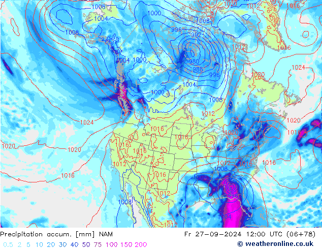 Precipitation accum. NAM ven 27.09.2024 12 UTC