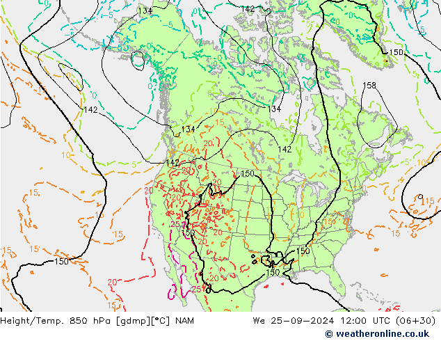 Yükseklik/Sıc. 850 hPa NAM Çar 25.09.2024 12 UTC