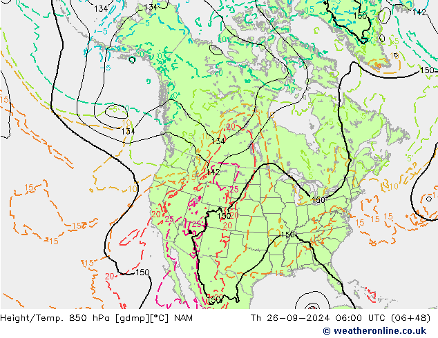 Yükseklik/Sıc. 850 hPa NAM Per 26.09.2024 06 UTC