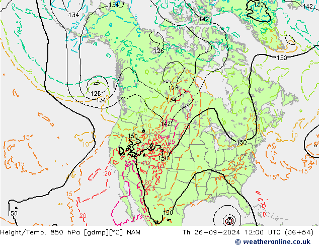 Height/Temp. 850 гПа NAM чт 26.09.2024 12 UTC