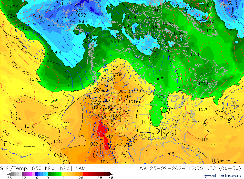 SLP/Temp. 850 hPa NAM St 25.09.2024 12 UTC