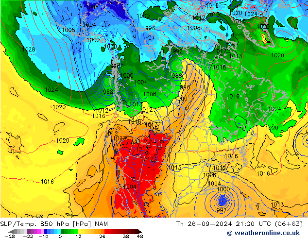 SLP/Temp. 850 hPa NAM Th 26.09.2024 21 UTC