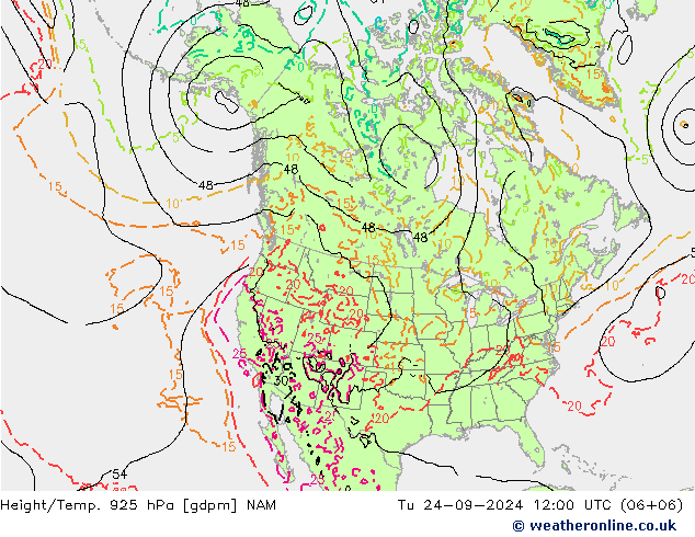 Height/Temp. 925 гПа NAM вт 24.09.2024 12 UTC