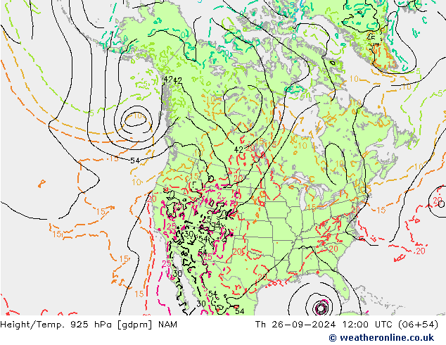 Yükseklik/Sıc. 925 hPa NAM Per 26.09.2024 12 UTC