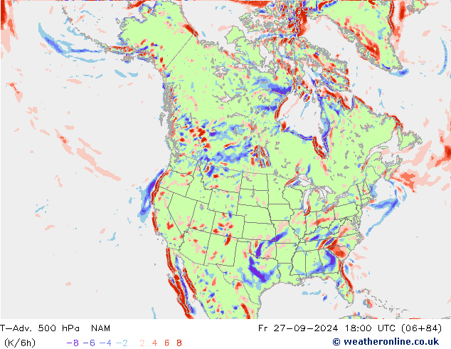 T-Adv. 500 гПа NAM пт 27.09.2024 18 UTC