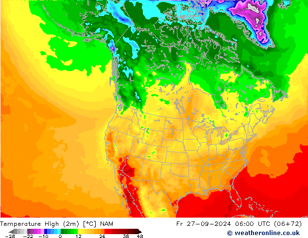 Max. Temperatura (2m) NAM pt. 27.09.2024 06 UTC