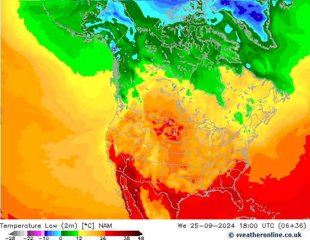 temperatura mín. (2m) NAM Qua 25.09.2024 18 UTC