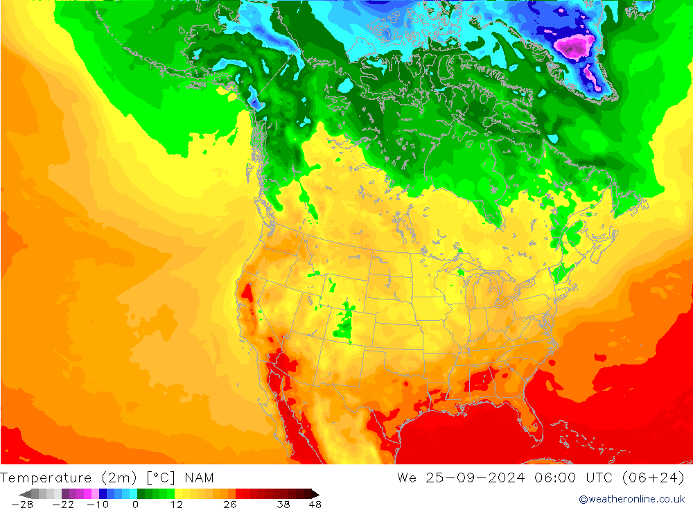 Temperature (2m) NAM St 25.09.2024 06 UTC