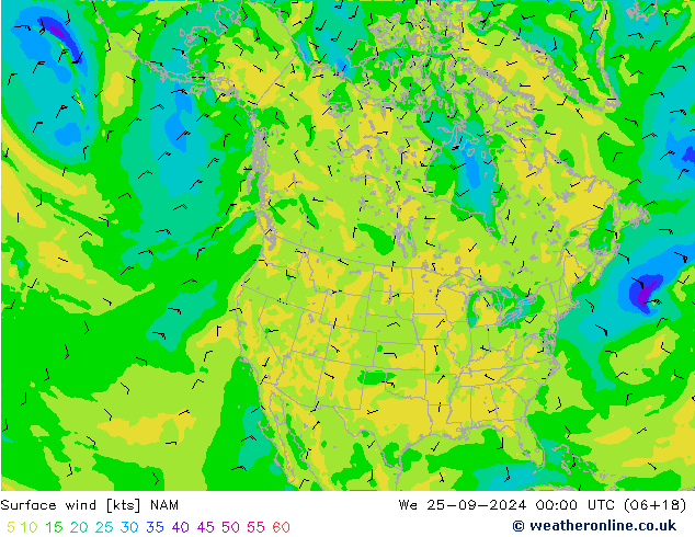 Vent 10 m NAM mer 25.09.2024 00 UTC