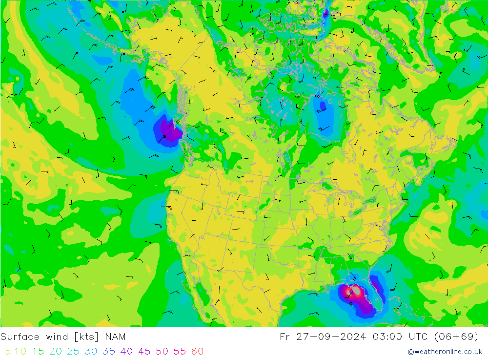 Vento 10 m NAM Sex 27.09.2024 03 UTC