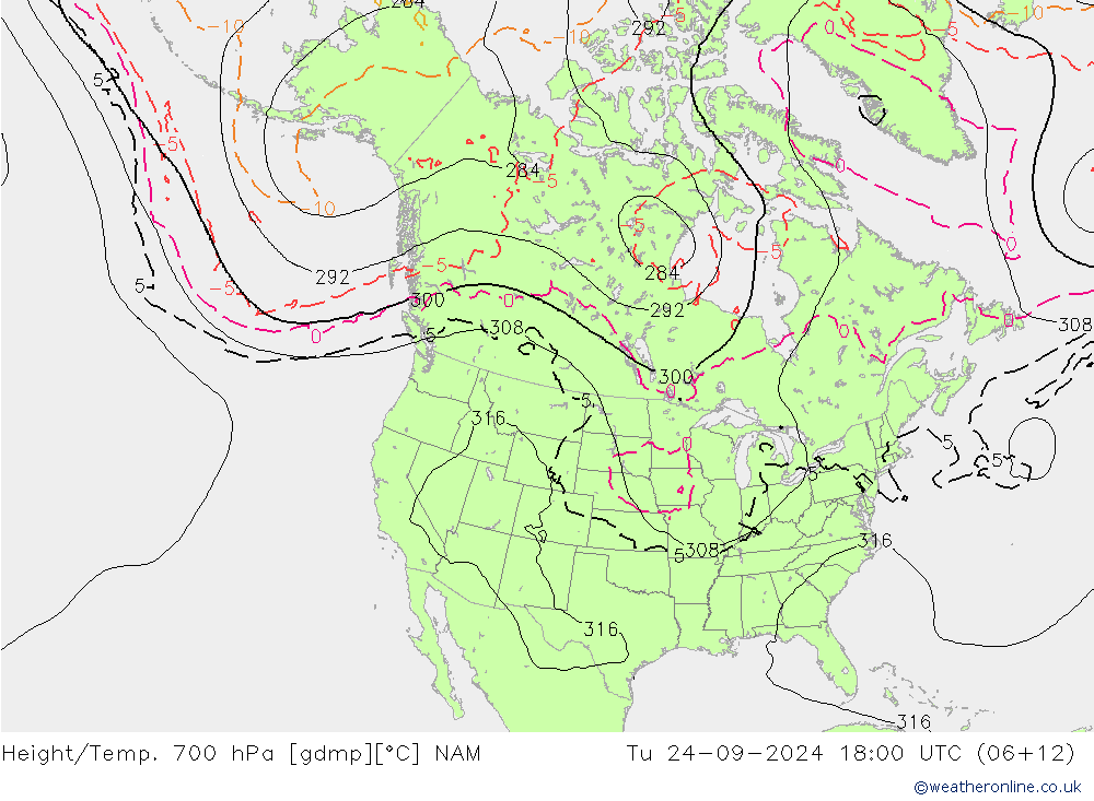 Height/Temp. 700 hPa NAM Di 24.09.2024 18 UTC