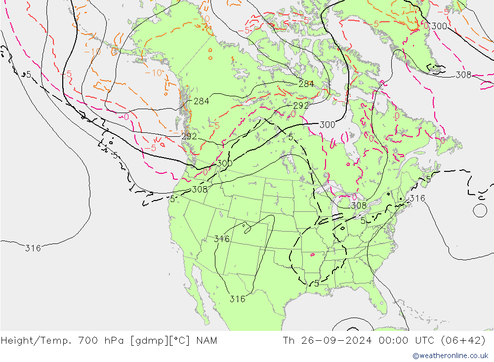 Hoogte/Temp. 700 hPa NAM do 26.09.2024 00 UTC