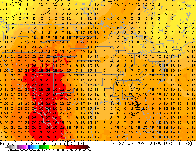 Height/Temp. 850 hPa NAM  27.09.2024 06 UTC