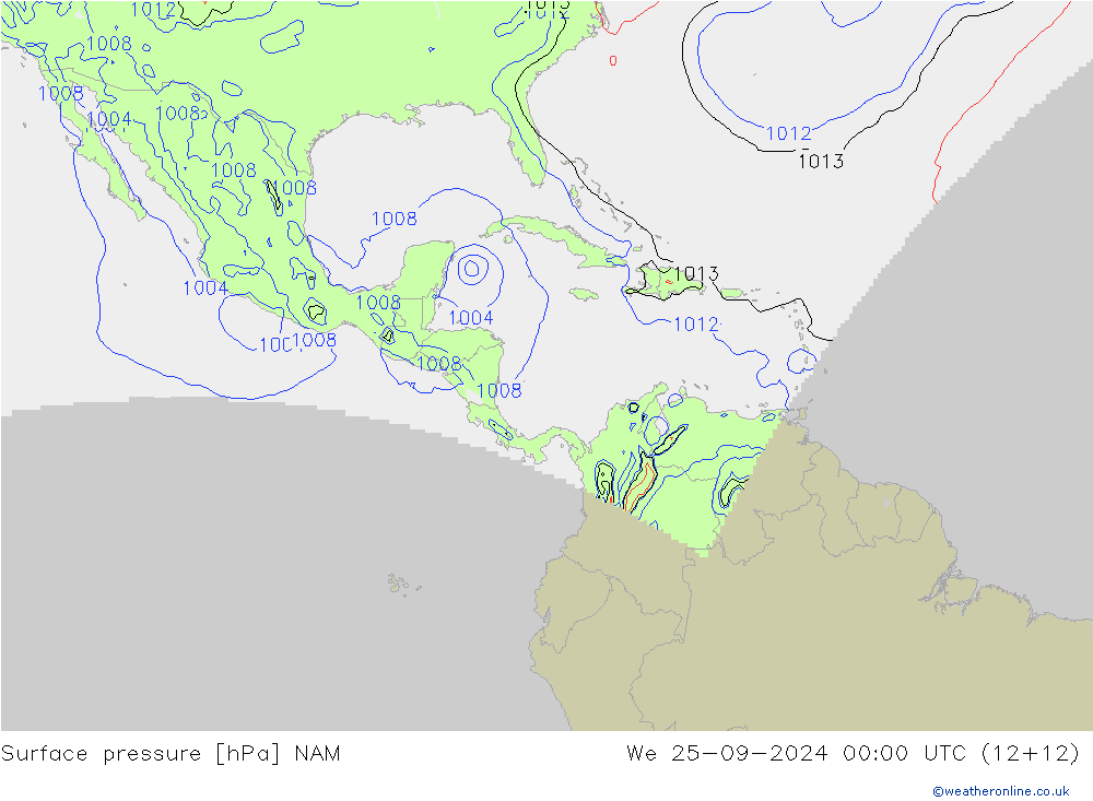 Pressione al suolo NAM mer 25.09.2024 00 UTC