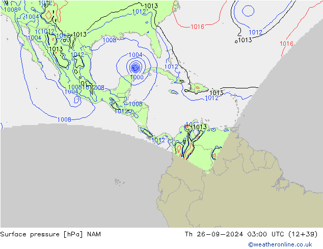 Presión superficial NAM jue 26.09.2024 03 UTC