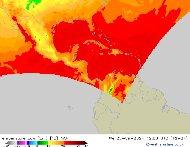 Temperature Low (2m) NAM We 25.09.2024 12 UTC