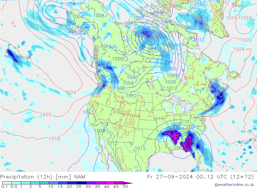 Precipitation (12h) NAM Fr 27.09.2024 12 UTC