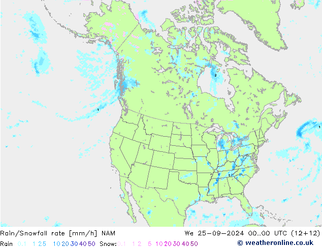 Regen/Schneefallrate NAM Mi 25.09.2024 00 UTC