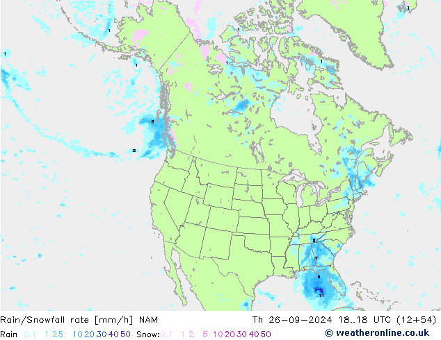 Rain/Snowfall rate NAM Th 26.09.2024 18 UTC