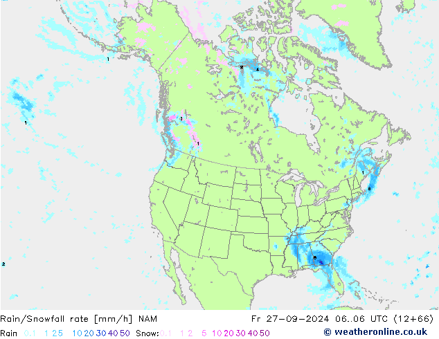 Rain/Snowfall rate NAM Pá 27.09.2024 06 UTC