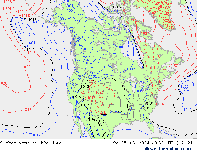 Surface pressure NAM We 25.09.2024 09 UTC