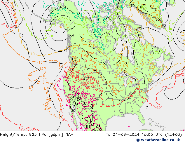 Height/Temp. 925 hPa NAM Tu 24.09.2024 15 UTC