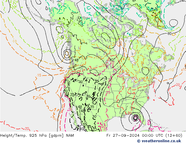 Height/Temp. 925 гПа NAM пт 27.09.2024 00 UTC