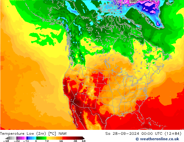 Temperature Low (2m) NAM Sa 28.09.2024 00 UTC