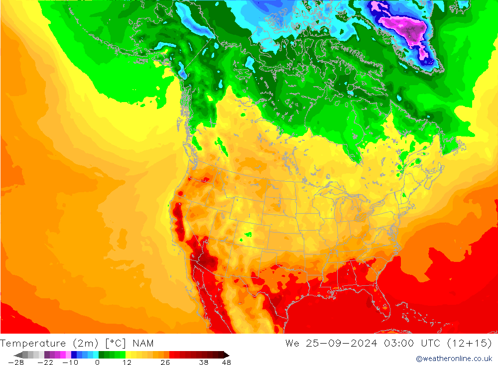 Temperature (2m) NAM We 25.09.2024 03 UTC