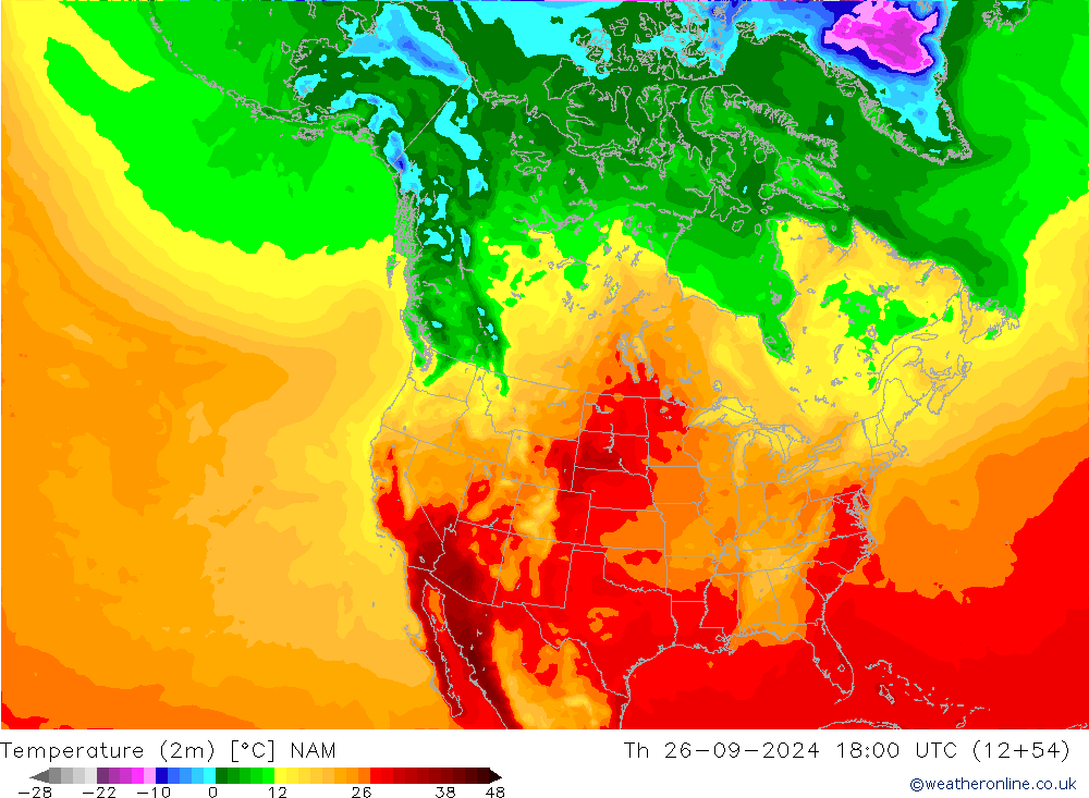 Temperaturkarte (2m) NAM Do 26.09.2024 18 UTC