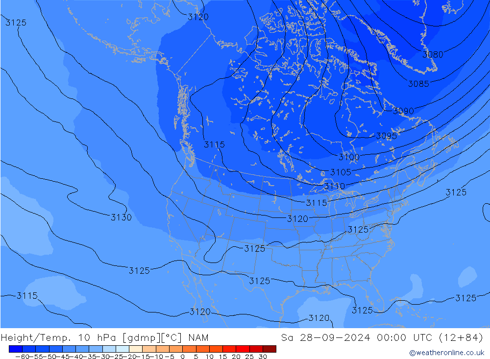 Height/Temp. 10 hPa NAM Sa 28.09.2024 00 UTC