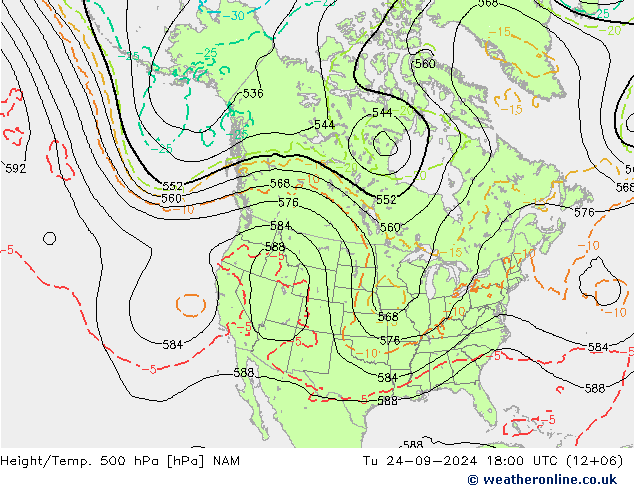 Height/Temp. 500 гПа NAM вт 24.09.2024 18 UTC