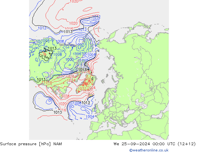 Surface pressure NAM We 25.09.2024 00 UTC