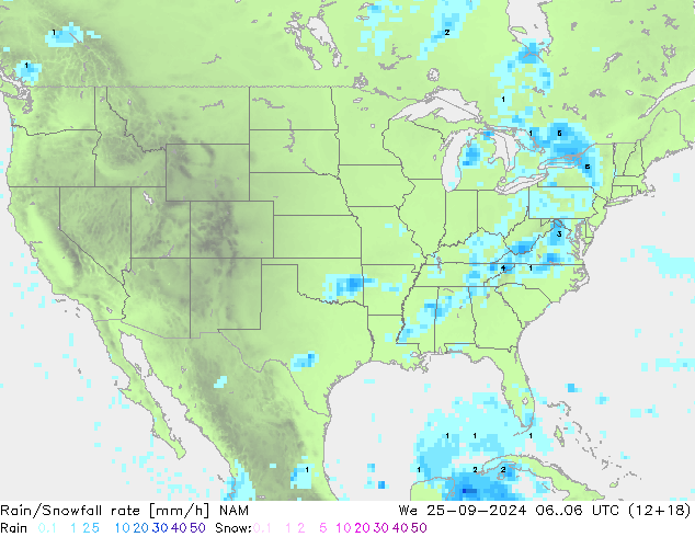 Rain/Snowfall rate NAM We 25.09.2024 06 UTC