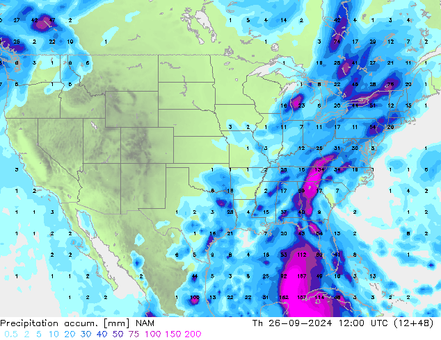 Totale neerslag NAM do 26.09.2024 12 UTC